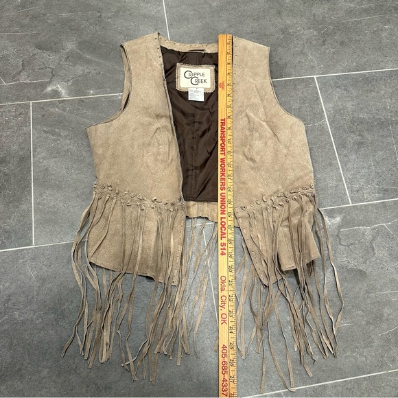 Tan leather western vest long fringe boho cowboy cowgirl - Picture 6 of 10